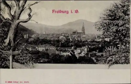 Ak Freiburg im Breisgau, Gesamtansicht, Wegweiser