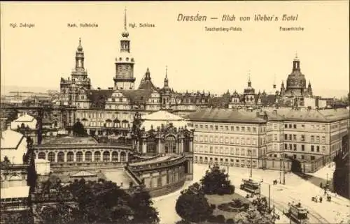 Ak Dresden Altstadt, Königlicher Zwinger, katholische Hofkirche, königliches Schloss, Frauenkirche
