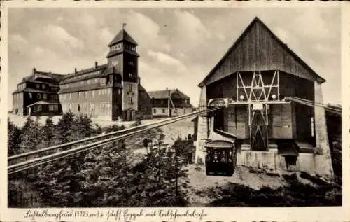 Ak Oberwiesenthal im Erzgebirge, Fichtelberg, Fichtelberghaus, Fichtelbergbahn