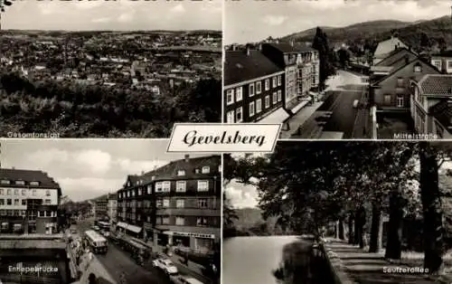 Ak Gevelsberg im Ruhrgebiet, Gesamtansicht, Mittelstraße, Seufzerallee, Ennepebrücke, Bus