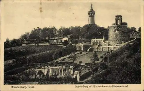 Ak Brandenburg an der Havel, Marienberg, Bismarckwarte, Kriegerdenkmal