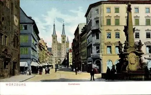 Ak Würzburg am Main Unterfranken, Domstraße, Dom, Denkmal
