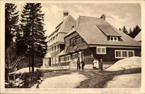 Ak Feldberg im Schwarzwald, Hotel und Pension Hebelhof, Schneeschmelze