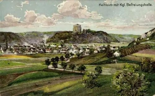 Ak Kelheim an der Donau Niederbayern, Panorama, Kgl. Befreiungshalle