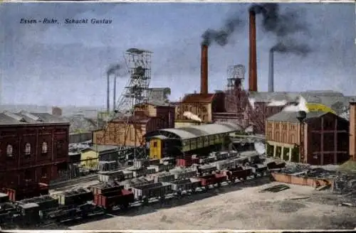 Ak Essen Ruhrgebiet, Schacht Gustav, Wagen