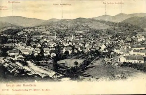 Ak Kandern im Schwarzwald Baden, Panorama, Hochblauen, Ruine, Die beiden Gleichen