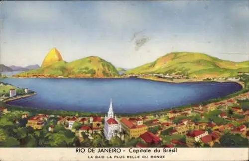 Künstler Ak Rio de Janeiro Brasilien, Panorama mit Zuckerhut
