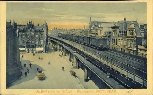 Ak Rotterdam Südholland Niederlande, Gr. Kirchplatz, Viadukt, Binnenrotte