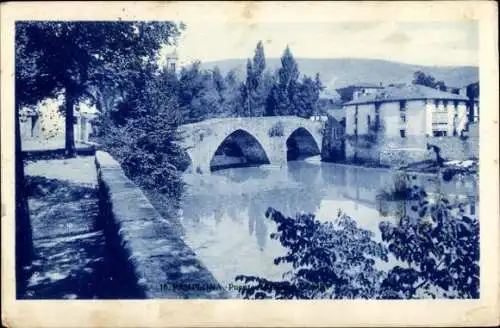 Ak Pamplona Navarra, Brücke, Fluss
