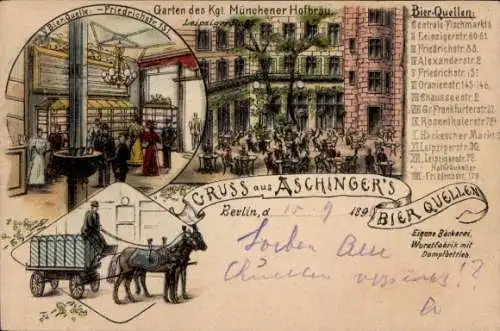Litho Berlin, Aschinger's Bierquellen, Friedrichstraße 151, Kgl. Münchener Hofbräu, Leipziger Straße