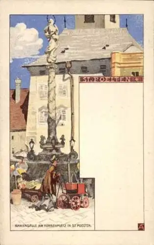 Litho Sankt Pölten in Niederösterreich, Mariensäule am Herrenplatz