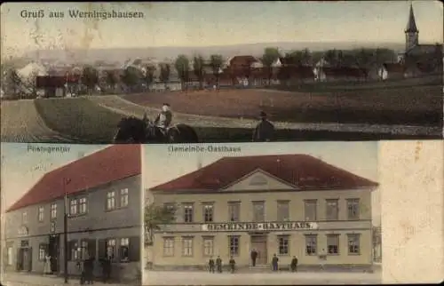 Ak Werningshausen in Thüringen, Gesamtansicht, Post, Gemeinde-Gasthaus