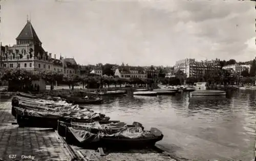 Ak Ouchy Lausanne Kanton Waadt, Stadtbild, Boote am Anleger