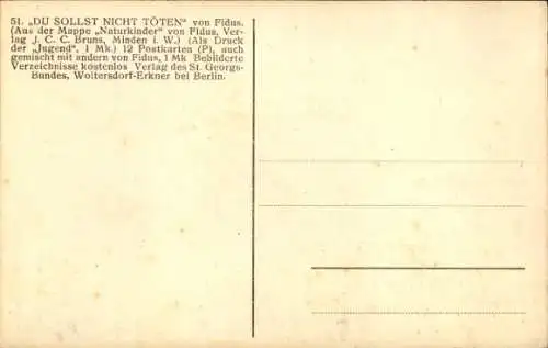 Jugendstil Künstler Ak Fidus, Du sollst nicht töten, Kind, Hirsch, Verein des St. Georgs-Bundes