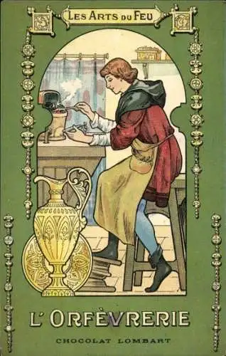 Ak Reklame, Les Arts du Feu, l'Orfevrerie, Chocolat Lombart