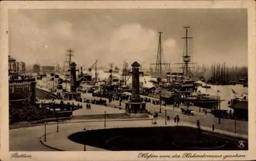 Ak Szczecin Stettin Pommern, Hafen von der Hakenterrasse gesehen