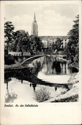 Ak Wrocław Breslau Schlesien, Partie an der Holteibrücke, Kładka Muzealna