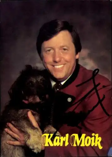 Ak Schauspieler Karl Moik, Portrait mit Wastl, Musikantenstadl, Autogramm