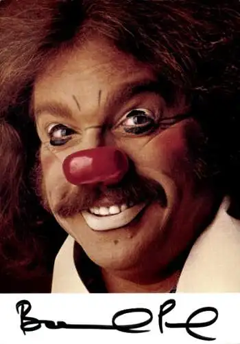 Ak Schauspieler Bernhard Paul, Portrait als Clown im Zirkus Roncalli, Autogramm