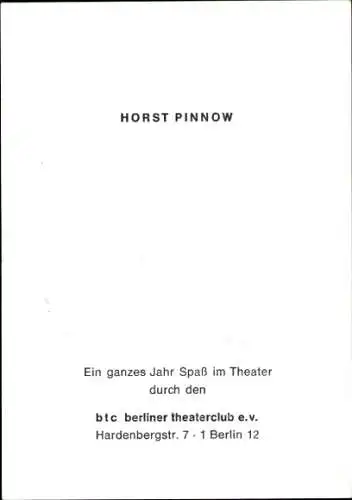 Ak Schauspieler Horst Pinnow, Portrait, Autogramm