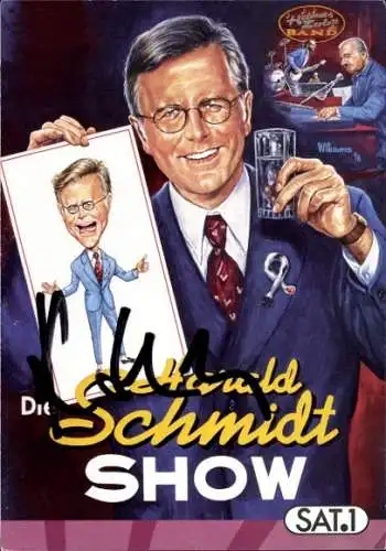 Ak Schauspieler Harald Schmidt, Portrait, Autogramm, SAT1. Die Harald Schmidt Show, Glas, Bild
