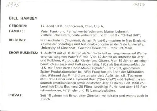 Ak Schauspieler Bill Ramsay, Portrait, Autogramm