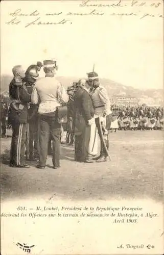 Ak Algier Alger Algerien, Manöver 1903, Emile Loubet