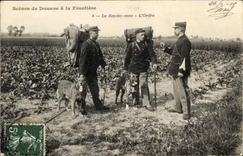 Ak Französische Grenzsoldaten mit Hunden