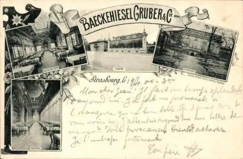 Ak Straßburg Strasbourg Elsass Bas Rhin, Restaurant Baeckehiesel, Gruber & Cie., Innenansicht