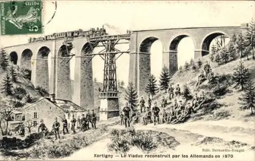 Ak Xertigny Vosges, Das 1870 von den Deutschen wieder aufgebaute Viadukt