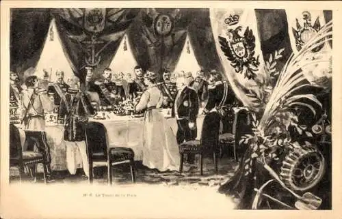 Künstler Ak Le Toast de la Paix, Zar Nikolaus II. von Russland, Franz. Staatspräsident