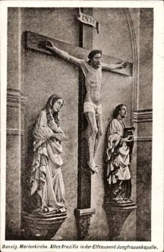 Ak Gdańsk Danzig, Marienkirche, Altes Kruzifix in der Elftausend Jungfrauenkapelle