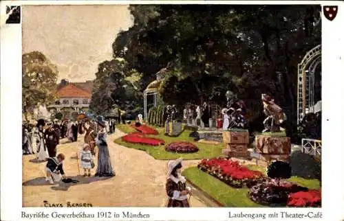 Künstler Ak Bergen, Claus, München Bayern, Bayrische Gewerbeschau 1912, Laubengang