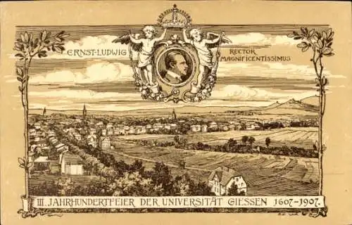 Künstler Ak Gießen an der Lahn Hessen, III. Jahrhundertfeier der Universität, Porträt Ernst Ludwig