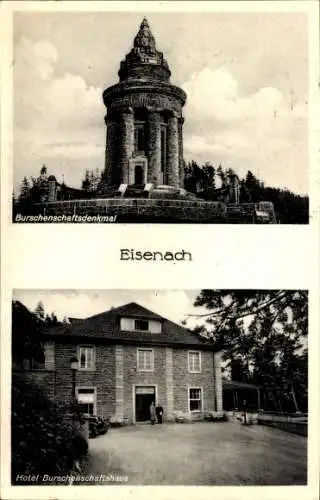 Ak Lutherstadt Eisenach in Thüringen, Hotel Burschenschaftshaus, Burschenschaftsdenkmal