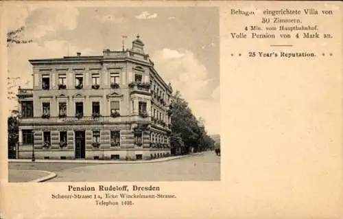 Ak Dresden Plauen, Pension Rudeloff, Schnorrstraße 1a Ecke Winckelmann Straße