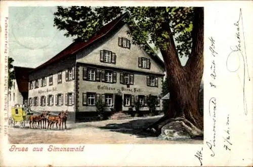 Ak Simonswald im Schwarzwald, Gasthaus zur Krone, Postkutsche