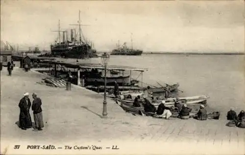 Ak Port Said Ägypten, Zollkai, Dampfer, Hafen