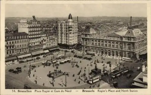 Ak Bruxelles Brüssel, Place Rogier et Gare du Nord