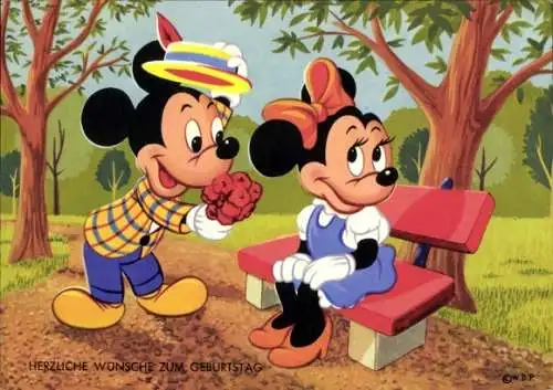 Ak Walt Disney, Micky Maus, Minnie Maus, Glückwunsch zum Geburtstag