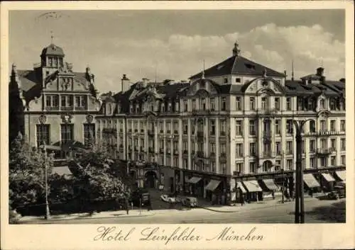 Ak München Bayern, Hotel Leinfelder, Bes. Hans Schwarz, Lenbachplatz, Karlsplatz
