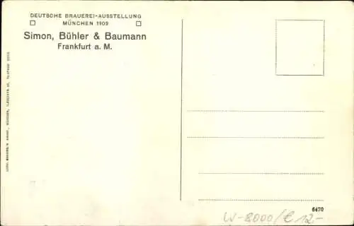 Ak München, Deutsche Brauerei-Ausstellung 1909, Simon, Bühler & Baumann Frankfurt Main, Maschinen