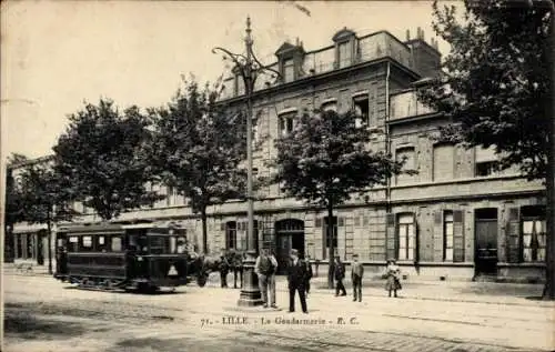 Ak Lille Nord, La Gendarmerie, Straßenbahn