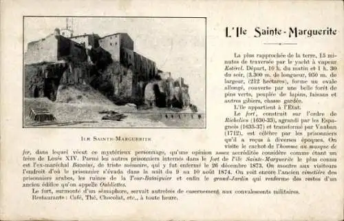 Ak L'Ile Sainte-Marguerite Alpes-Maritimes, Gebäude, Felsen, Strand