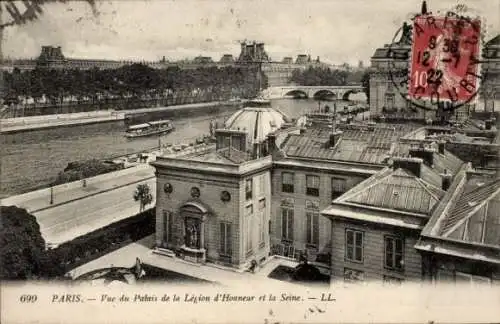 Ak Paris I Louvre, Vue du Palais de la Legion d'Honneur et la Seine