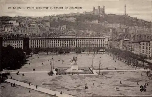 Ak Lyon Rhône, Place Bellecour, Coteau de Fourviere