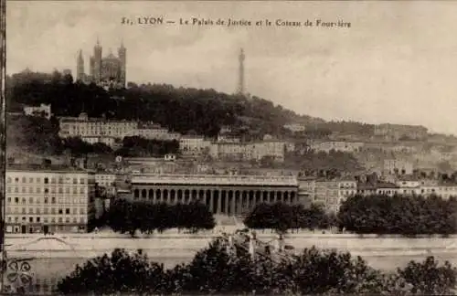 Ak Lyon Rhône, Palais du Justice, Coteau de Fourviere