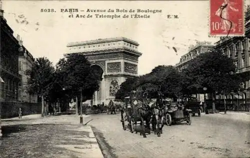 Ak Paris VIII, Triumphbogen, Arc de Triomphe, Avenue du Bois du Boulogne