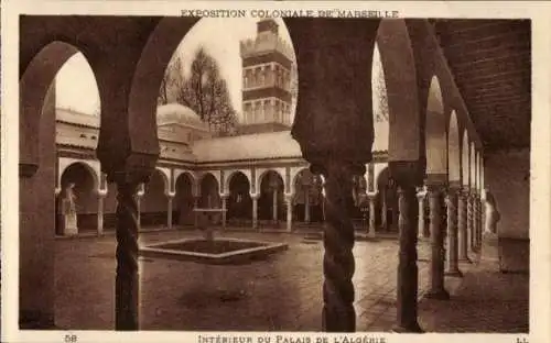Ak Marseille Bouches du Rhône, Exposition Coloniale, Interieure du Palais de l'Algerie