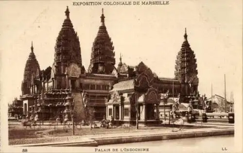 Ak Marseille Bouches du Rhône, Exposition Coloniale, Palais de l'Indochine